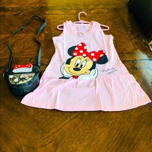 Disney Minnie Mouse 100% cotton dress and cute Minnie bag set 2pcs